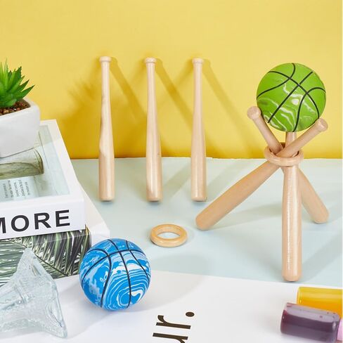 GORGECRAFT 3PCS 7 Inch Baseball Bat 1PC Wooden Baseball Ring Unfinished Mini Baseball Bat Unpainted Wood Bats for Painting Keychain Action Figures DIY Craft Projects Ball Sports Party Favors in Saudi Arabia