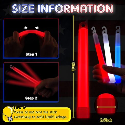 72 قطعة من عصي التوهج الوطنية باللون الأحمر والأبيض والأزرق من LEIFIDE مقاس 6 بوصات للمشي لمسافات طويلة وعصي توهج للطوارئ السائبة وعصي مضيئة لحفلات الرابع من يوليو والمسيرات والهدايا in Kuwait