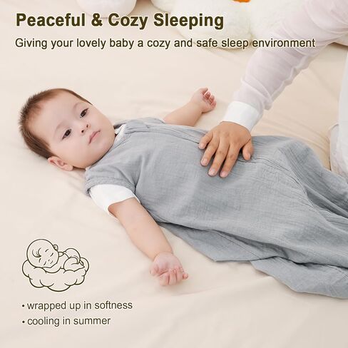 PHF 100% Muslin Cotton Baby Sleep Sacks, 0-6 Months Sleep Sack with 2-Way Zipper, 2 Pack Cooling Unisex 0.5 TOG Breathable Small Size Sleeveless Baby Wearable Blanket, Blue & Green in Saudi Arabia