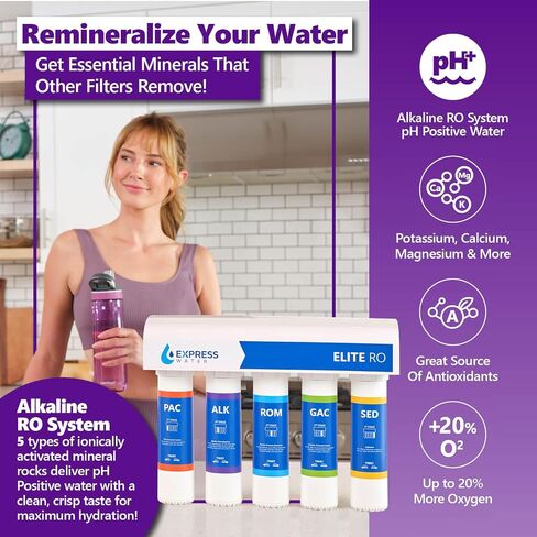 Express Water Elite RO Reverse Osmosis Alkaline Water Filtration System – Quick Twist Filter Change 9 Stage RO Water Filter– Under Sink Water Filter with Alkaline Filter for Essential Minerals 100 GPD in Saudi Arabia
