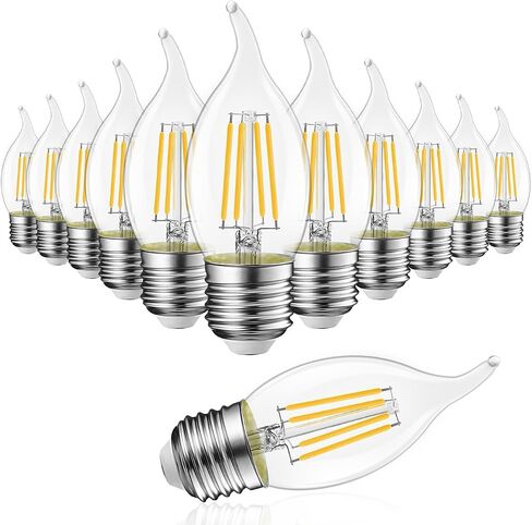 LVWIT Flame Tip LED Filament Bulb Candelabra E26 Base Dimmable 4.5W (60W Equivalent) B11 Chandelier Candle Light Bulb，2700K Warm White 6-Pack in Kuwait