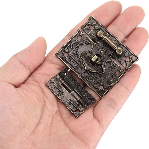 uxcell 2pcs Retro Bronze Alloy Latch Locks and 4pcs Engraved Hinges, 51 x 44mm Latch Buckle and Pattern Hinge with 24pcs Screws for Decorative Cabinet Small Wooden Box in Kuwait