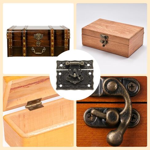 uxcell 2pcs Retro Bronze Alloy Latch Locks and 4pcs Engraved Hinges, 51 x 44mm Latch Buckle and Pattern Hinge with 24pcs Screws for Decorative Cabinet Small Wooden Box in Kuwait