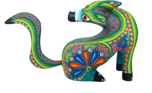 ALKIMIA INC Mexican Alebrije Seated Coyote Wood Carving Handcrafted Sculpture (Black) in Saudi Arabia