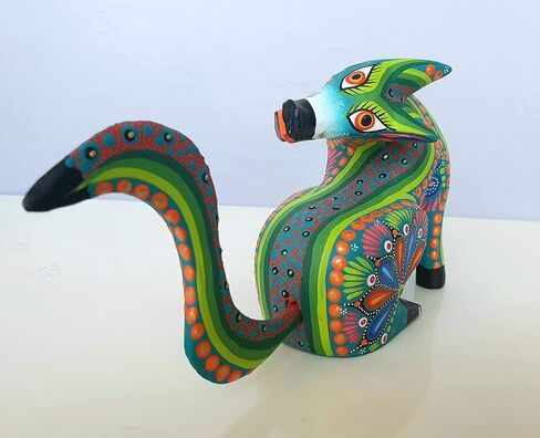 ALKIMIA INC Mexican Alebrije Seated Coyote Wood Carving Handcrafted Sculpture (Black) in Saudi Arabia