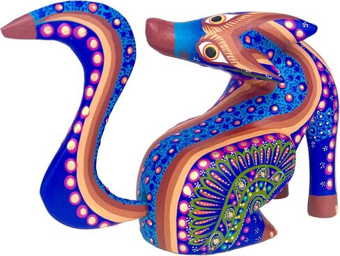 ALKIMIA INC Mexican Alebrije Seated Coyote Wood Carving Handcrafted Sculpture (Black) in Saudi Arabia