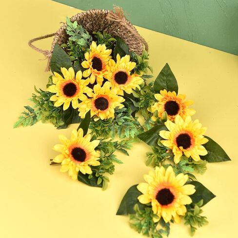 DearHouse 6 Pack Artificial Sunflowers Bouquet, 12in Silk Sunflower Fake Sunflower Artificial Silk Flower Bouquet for Home Wedding Bride Holding Flowers Floral Decor in Saudi Arabia