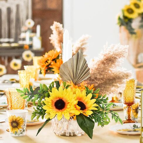 DearHouse 6 Pack Artificial Sunflowers Bouquet, 12in Silk Sunflower Fake Sunflower Artificial Silk Flower Bouquet for Home Wedding Bride Holding Flowers Floral Decor in Saudi Arabia