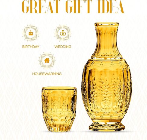 Elle Decor Vintage Bedside Water Carafe with Tumbler Glass – Elegant Pitcher and Matching Drinking Cup Doubles As Lid (Blue) in Saudi Arabia
