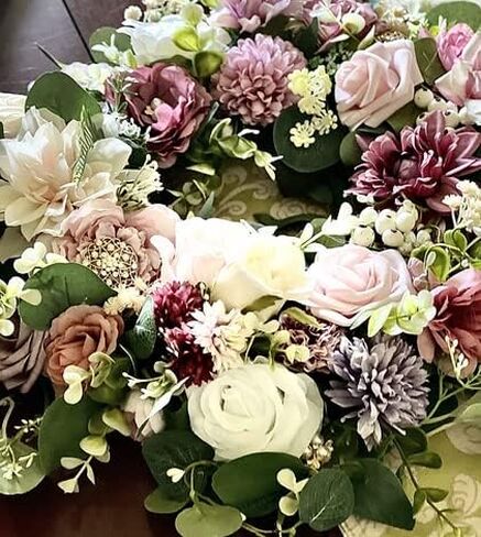 زهور الحرير، زهور الزفاف، الزهور الاصطناعية، مجموعة كومبو من الزهور مع سيقان لترتيبات الزهور DIY باقات الزفاف وحفلات المنزل وديكور استحمام الطفل (وردي مغبر) in Kuwait