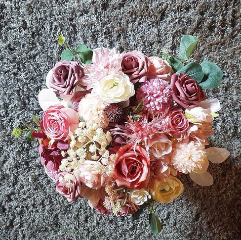 زهور الحرير، زهور الزفاف، الزهور الاصطناعية، مجموعة كومبو من الزهور مع سيقان لترتيبات الزهور DIY باقات الزفاف وحفلات المنزل وديكور استحمام الطفل (وردي مغبر) in Kuwait