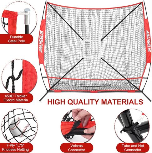7'X7' Baseball Softball Practice Net,Pitching Net,Batting Net,with Large Ball Collection System,Baseball Pitching Kit - Batter Dummy,Bonus Strike Zone in Kuwait