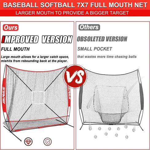 7'X7' Baseball Softball Practice Net,Pitching Net,Batting Net,with Large Ball Collection System,Baseball Pitching Kit - Batter Dummy,Bonus Strike Zone in Kuwait