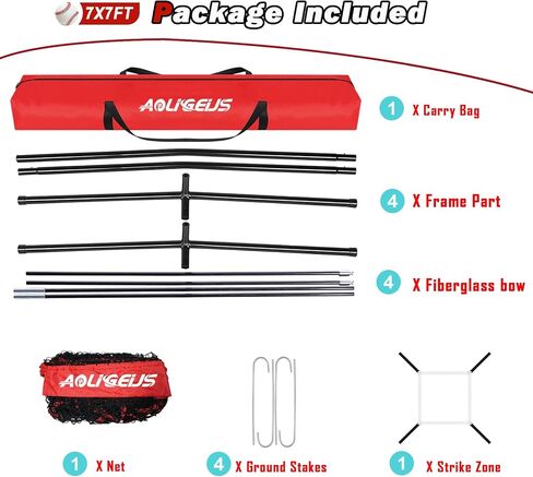7'X7' Baseball Softball Practice Net,Pitching Net,Batting Net,with Large Ball Collection System,Baseball Pitching Kit - Batter Dummy,Bonus Strike Zone in Kuwait