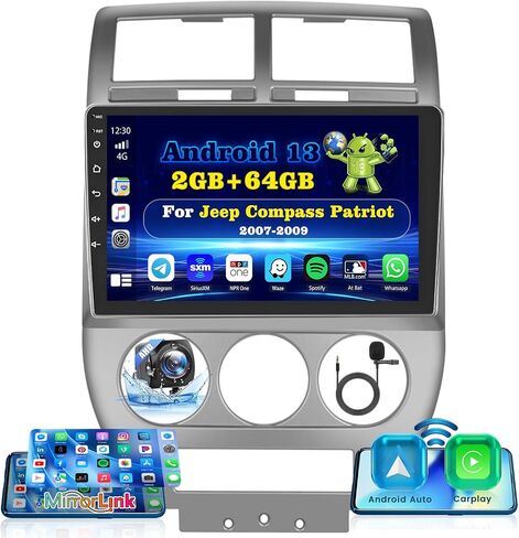 Roinvou [2G+32G] Android 13 Car Stereo for Jeep Compass Patriot 2007-2009 with Wireless Carplay Android Auto, 10.1" Touch Screen Car Radio Support GPS/WiFi/Bluetooth/26UI/Voice Control/SWC in Saudi Arabia