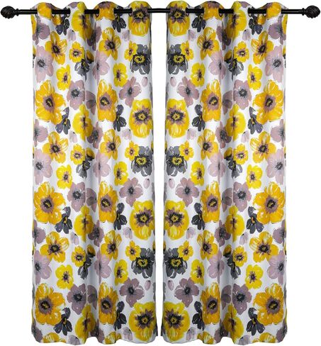 2 Panels Printed Flowers Blackout Floral Insulated Grommet, Kitchen RoomWindow Curtain (Yellow, W52 X L63 Inch) in Saudi Arabia