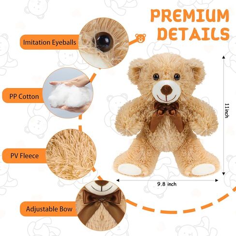 3 عبوات من الدببة السائبة، 11 بوصة دمية دب محشوة حيوانات كبيرة الحجم لتزيين حمام الطفل ومفضلاته، بالجملة الدببة المحشوة بالجملة للأطفال والمراهقين والبنات باللون البني الفاتح in Kuwait