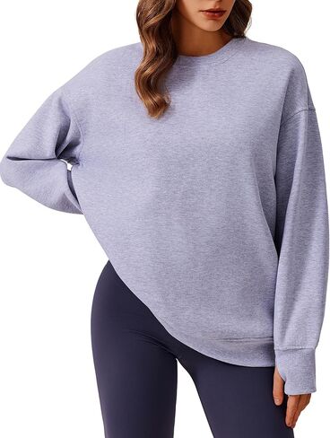 PINSPARK المرأة البلوز Crewneck الصوف البلوز القمم المتضخم قمصان ثقيلة مع جيوب الإبهام 2024 ملابس الخريف in Saudi Arabia