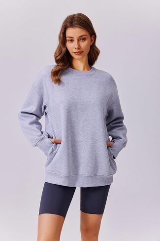 PINSPARK المرأة البلوز Crewneck الصوف البلوز القمم المتضخم قمصان ثقيلة مع جيوب الإبهام 2024 ملابس الخريف in Saudi Arabia