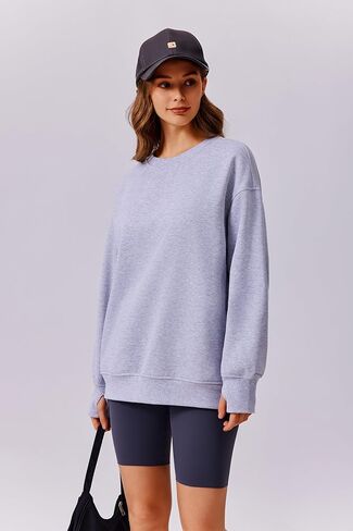 PINSPARK المرأة البلوز Crewneck الصوف البلوز القمم المتضخم قمصان ثقيلة مع جيوب الإبهام 2024 ملابس الخريف in Saudi Arabia
