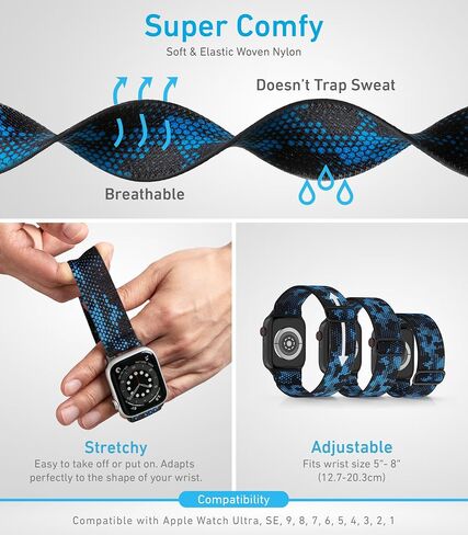 أحزمة ساعة أبل من النايلون للجنسين - iWatch 1/2/3/4/5/6/7/8/9/SE/Ultra 2 حزام لـ 38 ملم/40 ملم/41 ملم/42 ملم/44 ملم/45 ملم/49 ملم - 1/4/6 /8 مجموعة متنوعة من المنتجات in Kuwait