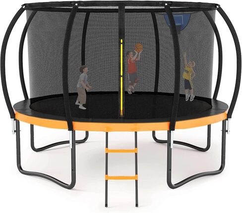 Trampoline 12FT 14FT 15FT 16FT Trampoline for Kids/Adults - Outdoor Recreational Trampolines with Enclosure Net Curved Poles and Ladder, Heavy Duty Trampoline Anti-Rust Coating, ASTM Approval in Saudi Arabia