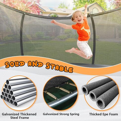 Trampoline 12FT 14FT 15FT 16FT Trampoline for Kids/Adults - Outdoor Recreational Trampolines with Enclosure Net Curved Poles and Ladder, Heavy Duty Trampoline Anti-Rust Coating, ASTM Approval in Saudi Arabia