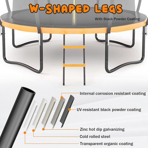 Trampoline 12FT 14FT 15FT 16FT Trampoline for Kids/Adults - Outdoor Recreational Trampolines with Enclosure Net Curved Poles and Ladder, Heavy Duty Trampoline Anti-Rust Coating, ASTM Approval in Saudi Arabia