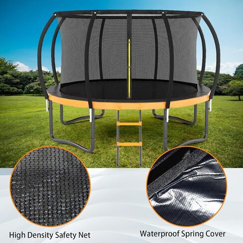 Trampoline 12FT 14FT 15FT 16FT Trampoline for Kids/Adults - Outdoor Recreational Trampolines with Enclosure Net Curved Poles and Ladder, Heavy Duty Trampoline Anti-Rust Coating, ASTM Approval in Saudi Arabia