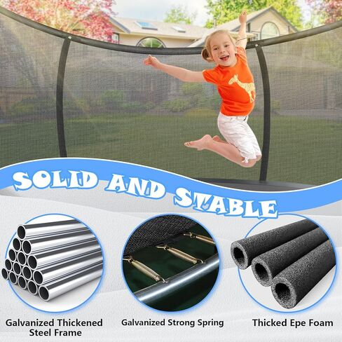 Trampoline 12FT 14FT 15FT 16FT Trampoline for Kids/Adults - Outdoor Recreational Trampolines with Enclosure Net Curved Poles and Ladder, Heavy Duty Trampoline Anti-Rust Coating, ASTM Approval in Saudi Arabia