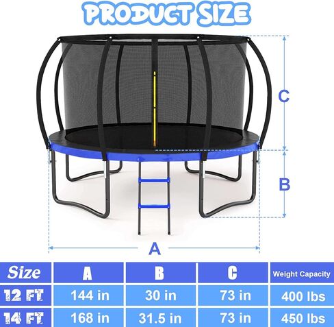 Trampoline 12FT 14FT 15FT 16FT Trampoline for Kids/Adults - Outdoor Recreational Trampolines with Enclosure Net Curved Poles and Ladder, Heavy Duty Trampoline Anti-Rust Coating, ASTM Approval in Saudi Arabia