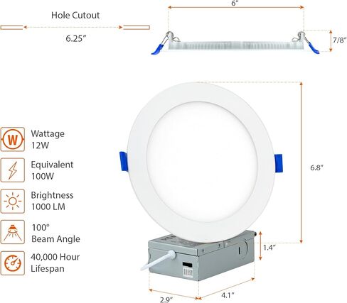 6-Pack 6-Inch 2700K-6000K Color Selectable, Oil Rubbed Bronze Trim, Ultra-Thin LED Recessed Ceiling Downlight with J-Box, Dimmable Can-Killer Downlight, 12Watt (Dark Brown) in Saudi Arabia