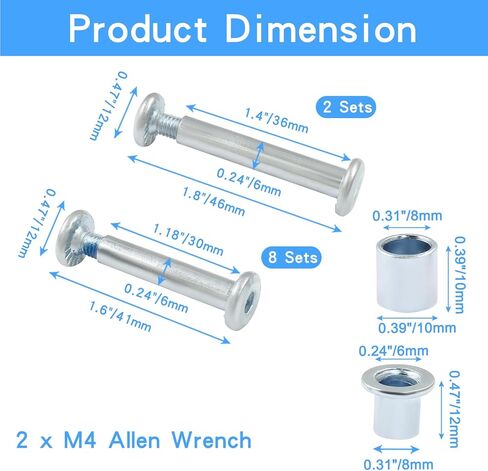 Luomorgo 36 قطعة/1 مجموعة برغي فاصل محور عجلة التزلج المضمنة، 6 مم/15/64 بوصة OD محاور مقبس سداسي للتزلج الأسطواني مع مفتاح ربط M4 Allen in Kuwait