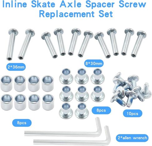 Luomorgo 36 قطعة/1 مجموعة برغي فاصل محور عجلة التزلج المضمنة، 6 مم/15/64 بوصة OD محاور مقبس سداسي للتزلج الأسطواني مع مفتاح ربط M4 Allen in Kuwait