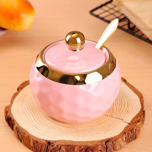 WHJY Ceramic Sugar Bowl with Lid and Spoon, Simple White Clear Porcelain Salt Bowl Salt Container, Modern Spice Box Seasoning Jar for Home and Kitchen Coffee Bar - White in Kuwait