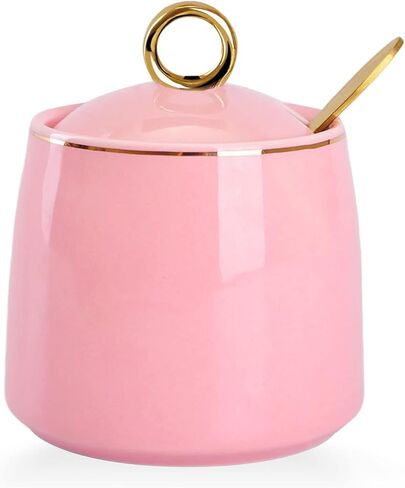 WHJY Ceramic Sugar Bowl with Lid and Spoon, Simple White Clear Porcelain Salt Bowl Salt Container, Modern Spice Box Seasoning Jar for Home and Kitchen Coffee Bar - White in Kuwait
