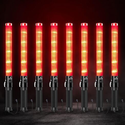 8 Pack 16 Inch Signal Traffic Wand, Red LED Traffic Control Wand with 3 Flashing Modes, Traffic Safety Baton with Wrist Strap for Car Directing, Parking Guides in Saudi Arabia