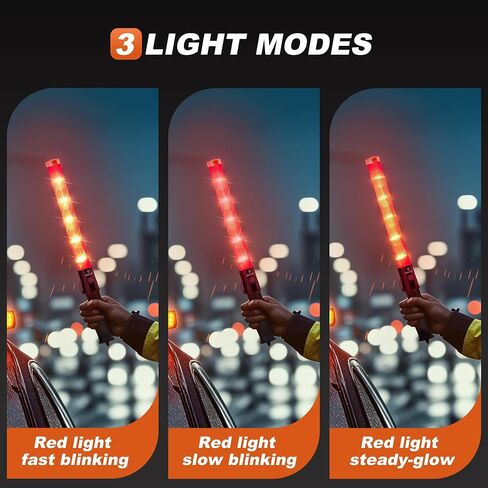 8 Pack 16 Inch Signal Traffic Wand, Red LED Traffic Control Wand with 3 Flashing Modes, Traffic Safety Baton with Wrist Strap for Car Directing, Parking Guides in Saudi Arabia