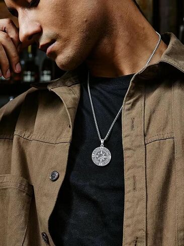 Compass Necklace S925 Sterling silver Compass Evil Eye/Yin and Yangon Dog Tag Pendant Necklace with 22"+2" Chain Graduation Gifts Christmas Gifts Birthday Gifts for Him/Her in Saudi Arabia