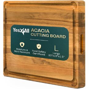 Yes4All Durable Acacia Cutting Boards for Kitchen, [20''Lx15''Wx1.5" Thick] Large Edge Grain Cutting Board, Pre Oiled Wood Cutting Boards, Thick Chopping Board w/Juice Grooves and Easy Grip Handle