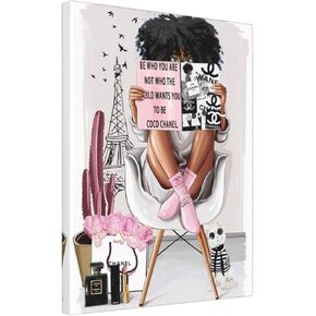 Gcetensr African American Wall Art Black Queen Girl Canvas Wall Art Poster Prints Modern Pink Wall Decor Fashion Black Women Pictures Framed Artwork For Bathroom, 12x16in