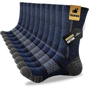 Men's Cotton Crew Work Socks, 5 Pairs Cushioned Boot Socks,Moisture Wicking Athletic Socks for Hiking Sports Running