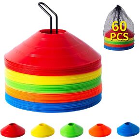 60 Pcs Agility Soccer Cones Set - Sports Cones for Training, Football Cones,Basketball Cones, Soccer Cones for Kids, Plastic Cones, Dome Cones, Practice and Training Cones for Drills, Sports Equipment