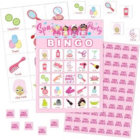 Spa Bingo Games Cards, Beauty Bingo Game Set, Pink Bingo Party Game, Bridal Shower Bingo Supplies for Women Adults Sisters Friends, Slumber/Sleepover/Pajama Party Decorations -10