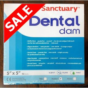 (صنع في ماليزيا) Sanctuary DENTAL DAM لاتكس 5 بوصة × 5 بوصة (متوسط) أزرق 52 ورقة (5 × 5، أزرق)