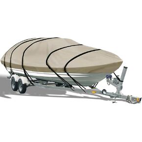 Boat Cover Fade Resistant Duty Trailerable Boat Covers Waterproof Marine Grade 300D poyester Windproof Straps Boat Cover for Runabout Bass Boat 14ft-16ft L by 90in max W Silver