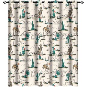 Vintage West Cowboy Blackout Curtains for Bedroom,Rustic Wild West Cowboy Ride Horse and Desert Cactus Grommet Thermal Insulated Room Darkening Curtains Window Curtains 2 Panels 84L x 42W