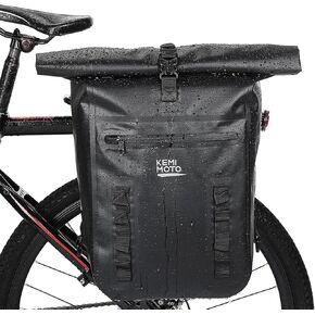 KEMIMOTO 30L Waterproof Bike Pannier Bag Backpack, Bike Rear Rack Bag with Side Reflective Strip Bicycle Pannier for Cycling Traveling Commuting, Black