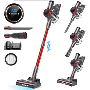 Cordless Vacuum Cleaner, 300W 30Kpa Powerful Stick Vacuum with LED Display, Rechargeable Cordless Vacuum Max 55Min Runtime, Free-Standing, Vacuum Cleaners for Home Carpet Hard Floor Pet Hair (Purple)