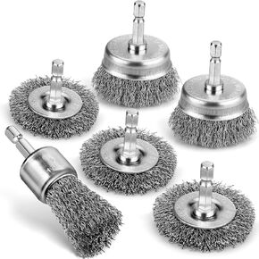 6Pcs Professional Wire Wheel, Carbon Steel Wire Brush for Drill, Drill Wire Brush for Cleaning Rust, Wire Brush Drill Attachments with 1/4 Inch Hex Shank, Wire Cup Brush for Drill